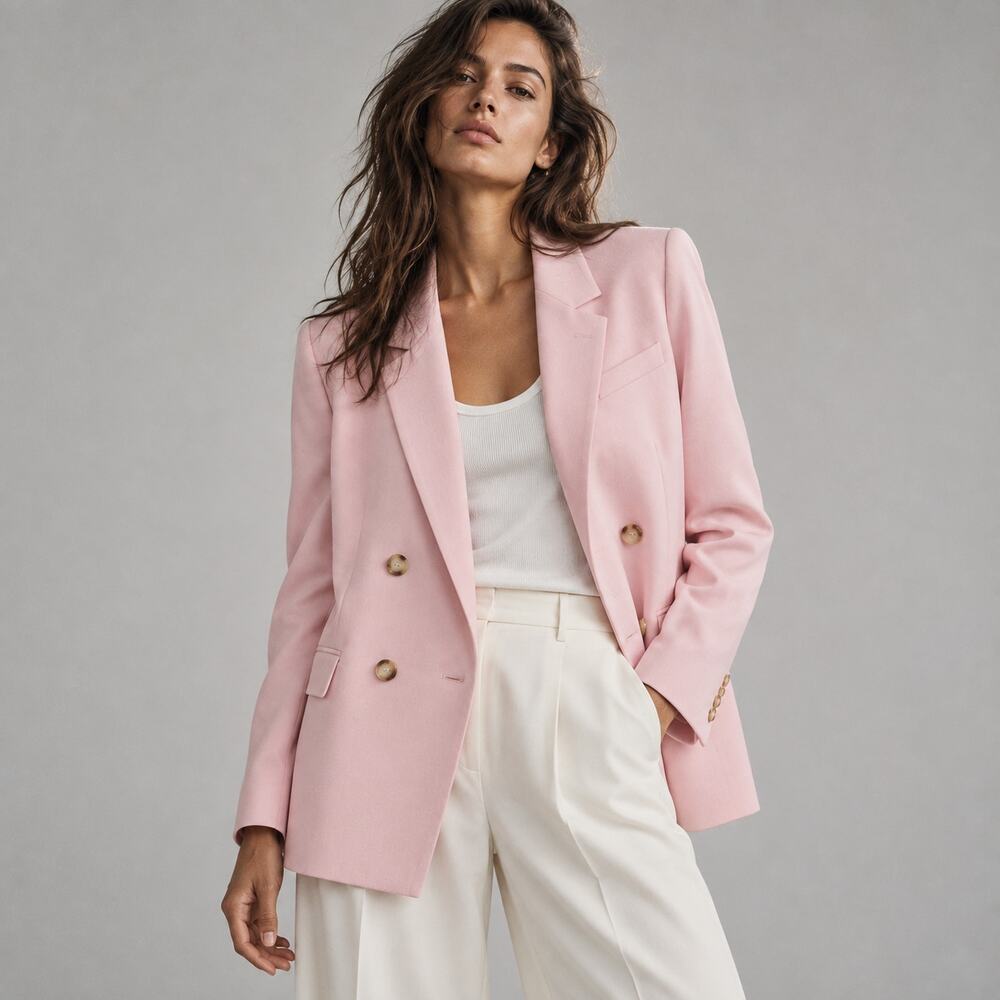 Sezane Christie Jacket FR40/L Pink Double-breasted Long Sleeve Suit Blazer